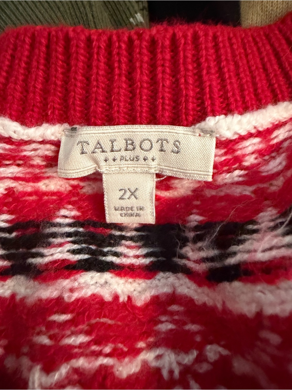 Talbots Cream Fair Isle Sweater with Red and Black Yoke - Picture 3 of 3